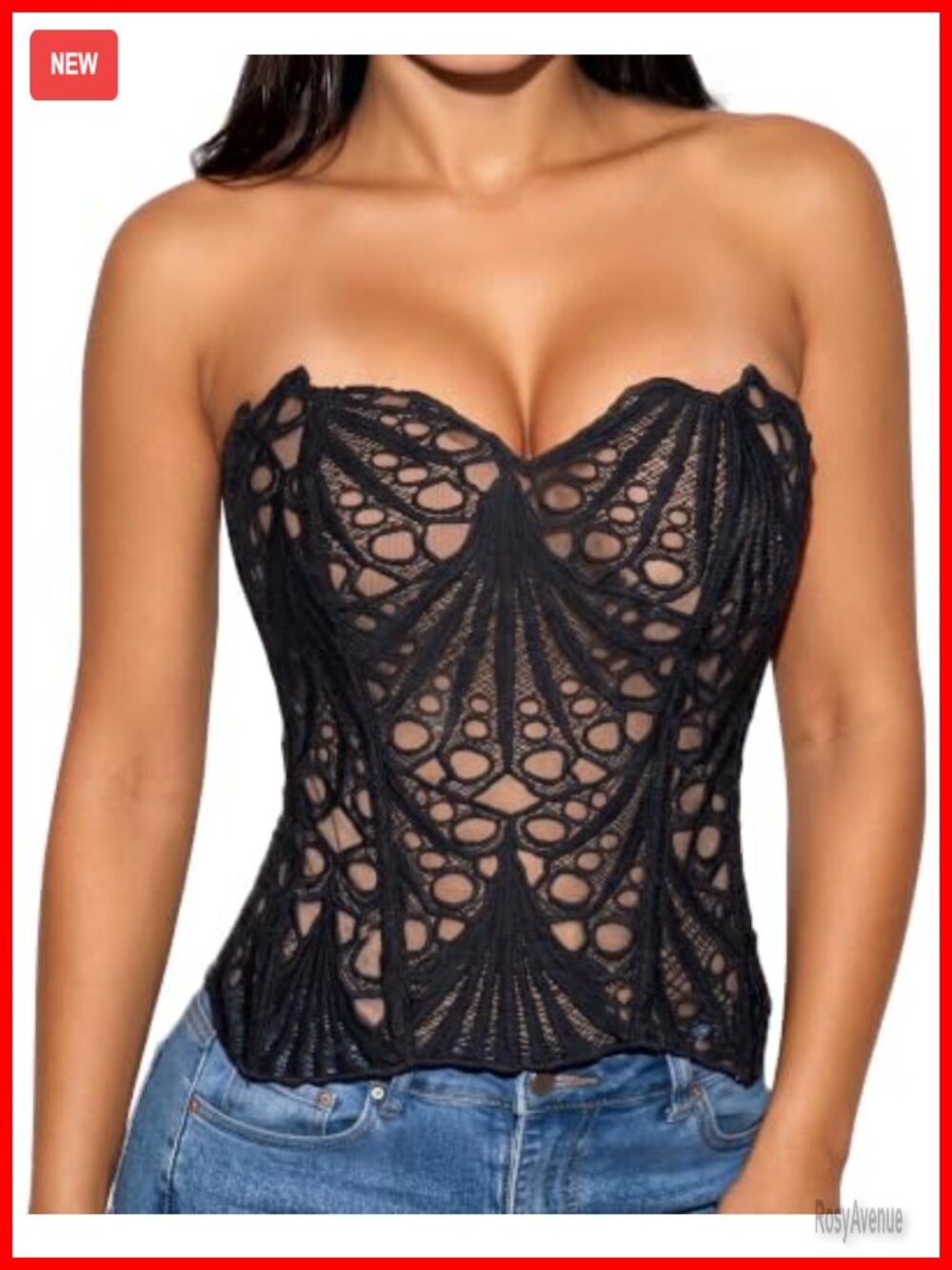 Lace Corset Top Women Sheer Floral Mesh Lace-Up Bustier